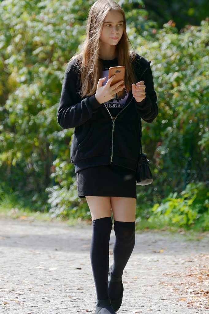 girl, young people, blonde, walking, nature, alley, garden, people, skirt